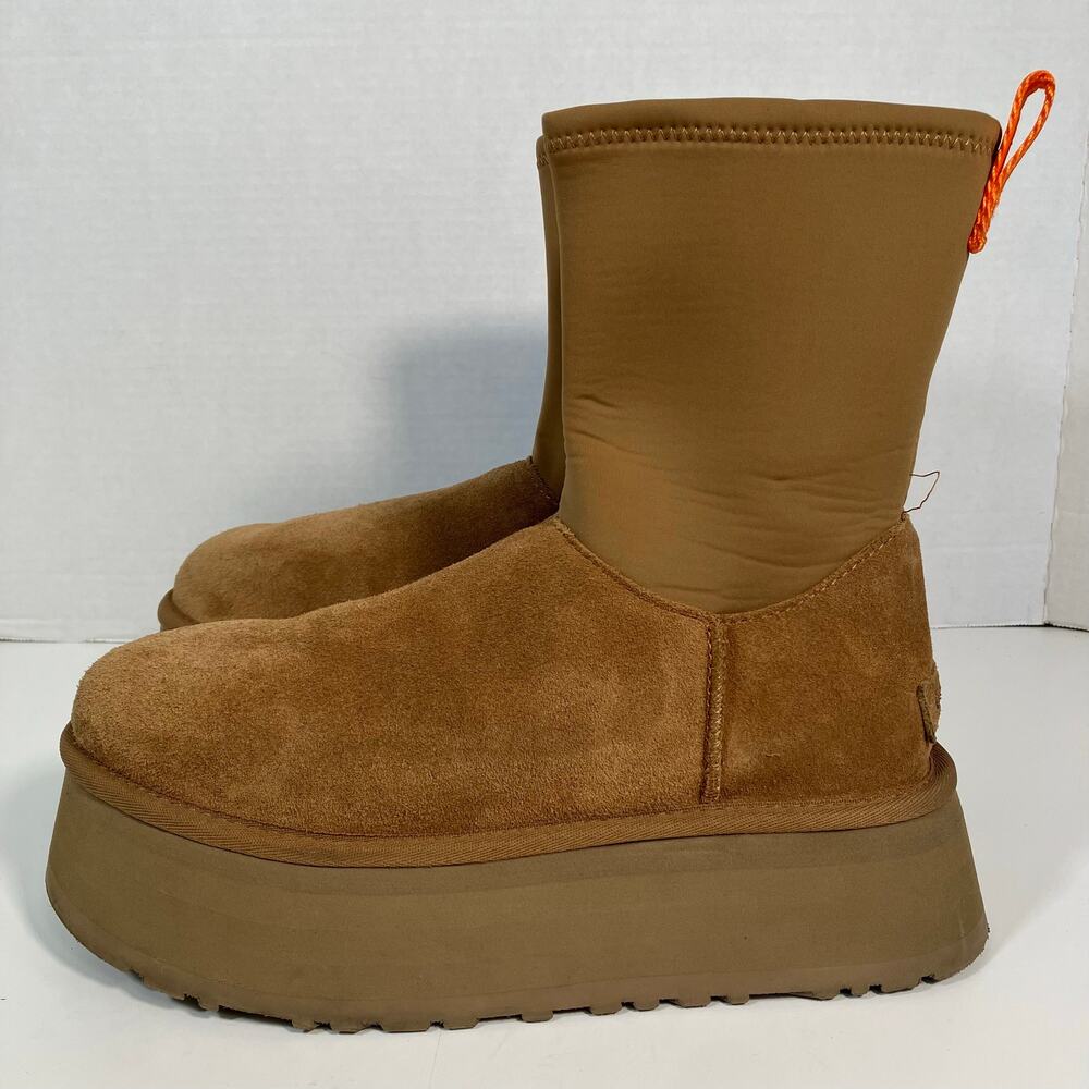 UGG Womens Sz 9 Classic Dipper Platform Boots In Chestnut Suede Side Zip Comfy
